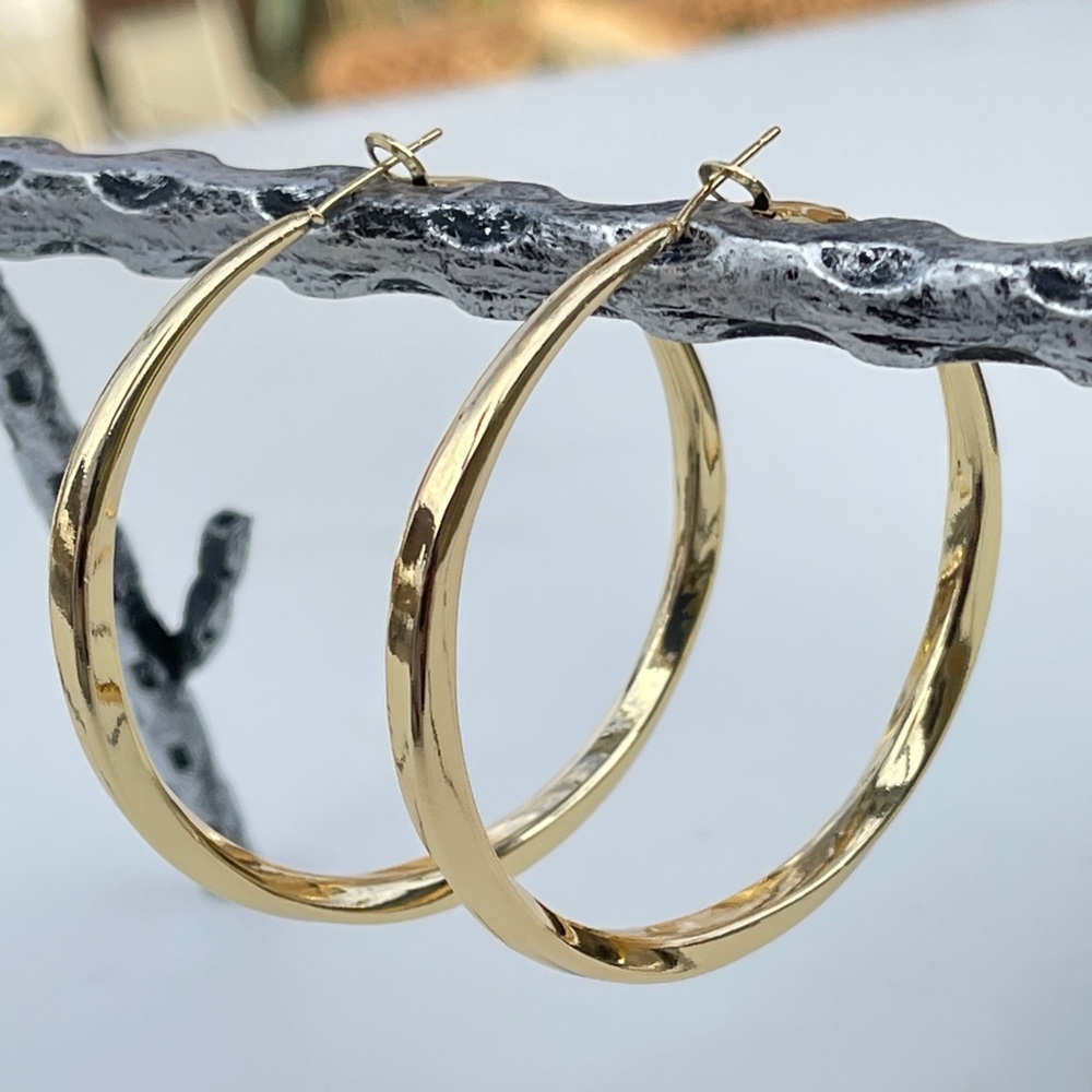 NEW 18K Gold‎ Plated Chunky Big Circle Drop Hoop Earrings 2 1/4”